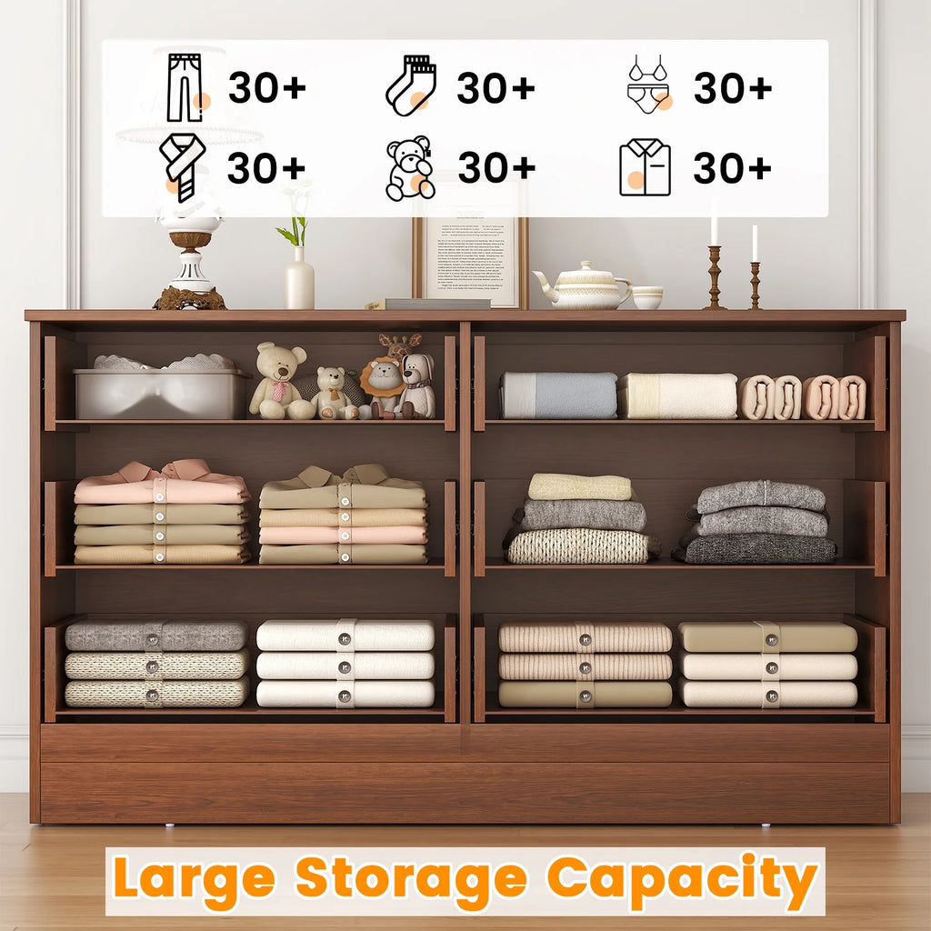 Winkalon 6 Drawer White Double Dresser, Wood Storage Cabinet with Easy Pull Out Handles for Living Room, Chest of Drawers for Bedroom