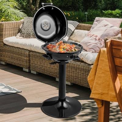 Costway 1600W Electric BBQ Grill with Warming Rack, Temperature Control & Grease Collector - Black