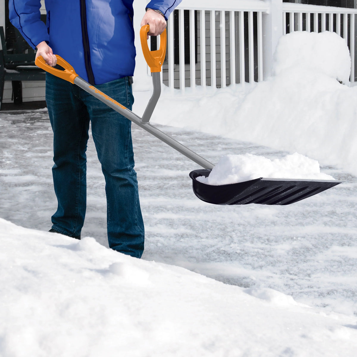 Ergie Systems 18" Impact - Resistant Snow Shovel, 34.5" Steel Shaft