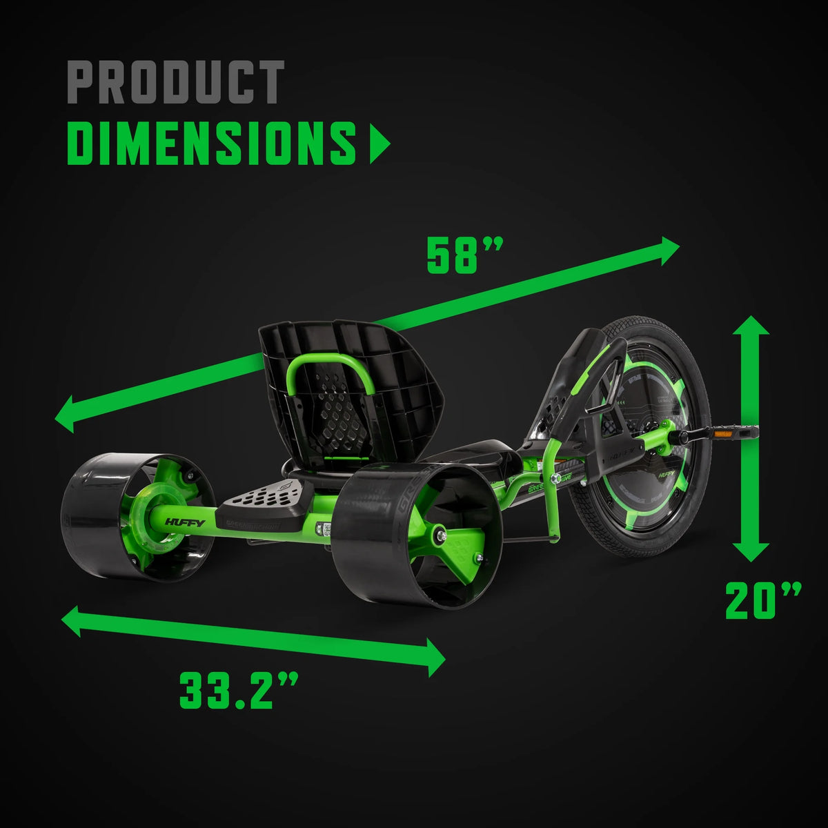 Huffy 20" Green Machine Drift Trike, Fits Riders Ages 8+ Years, Drift and Spin, Green/Black, Unisex, Kids