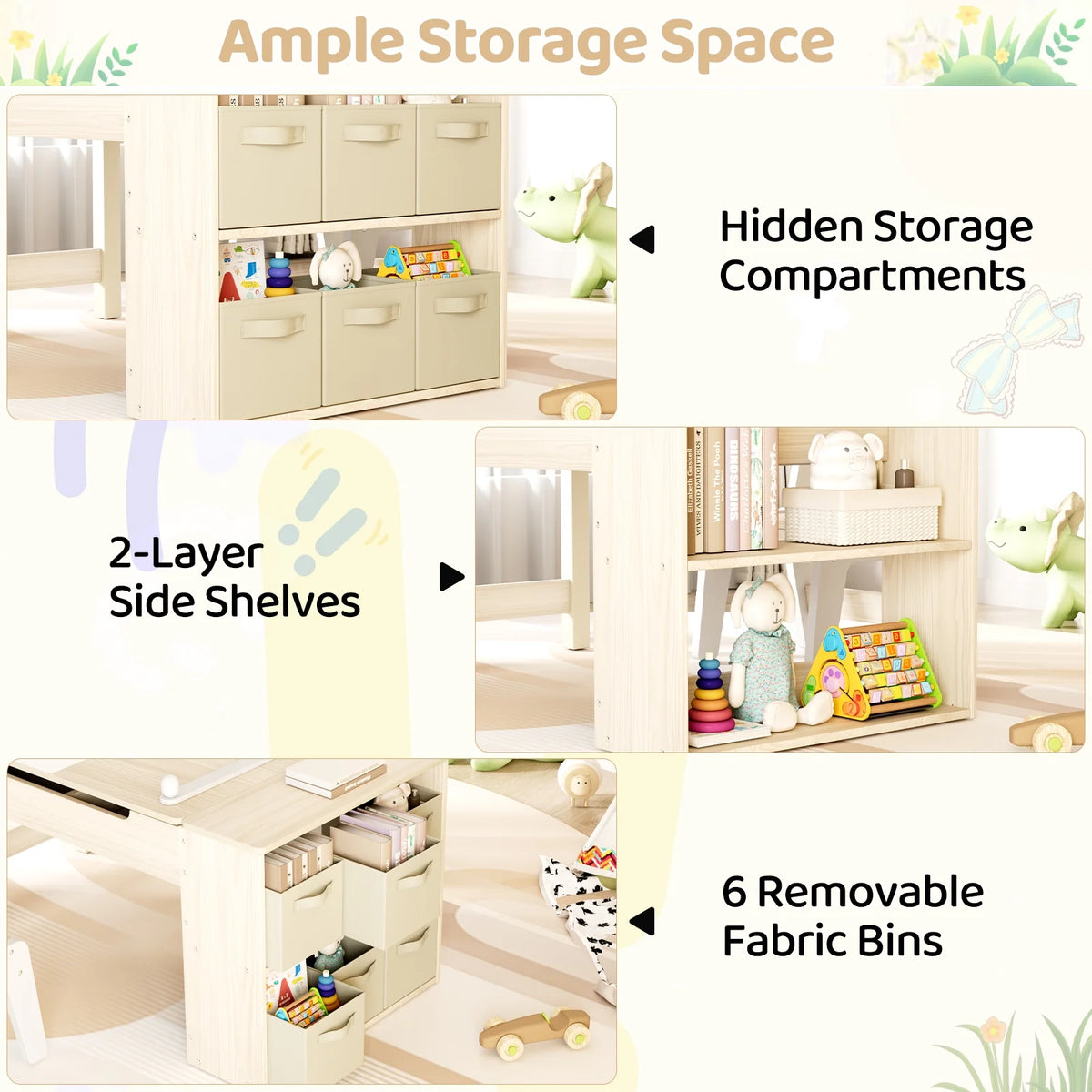 LAZY BUDDY Kids Art Table and 2 Chairs Set, 2 in 1 Easel & Toddler Craft Table and Chairs Set with Storage Bins, Paint Cups and Paper Roll, Activity Table Set for Children 3+