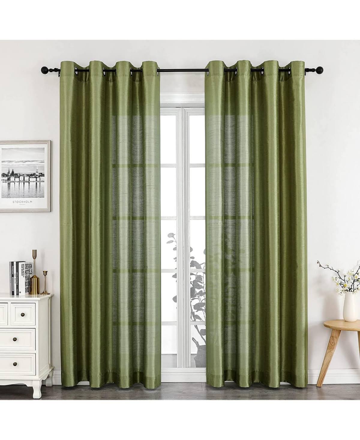 Kate Aurora Artisan Lightweight Transparent Faux Silk Sheer Grommet Single Curtain Panel - Green