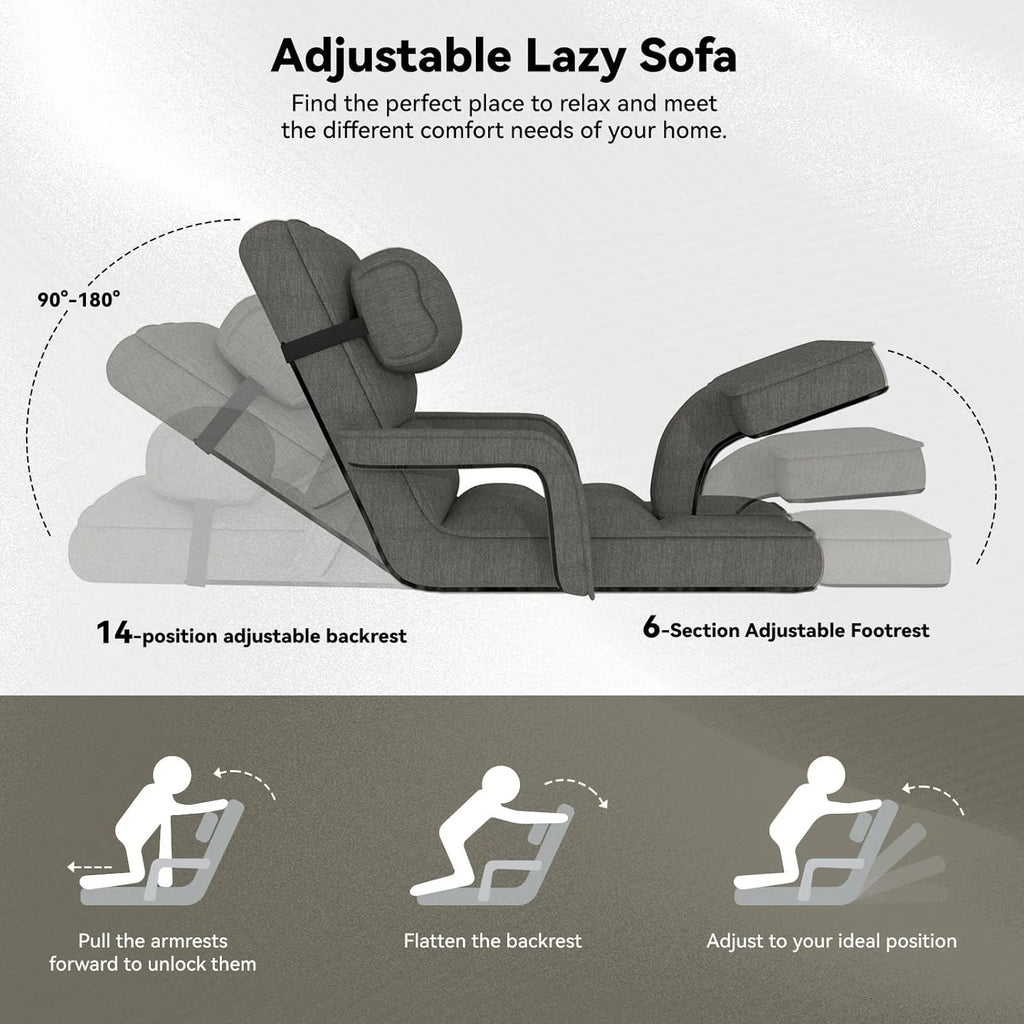 AECOJOY Floor Chair, Padded Folding Gaming Chair with 14-Level Adjustable Backrest, Portable Lazy Sofa