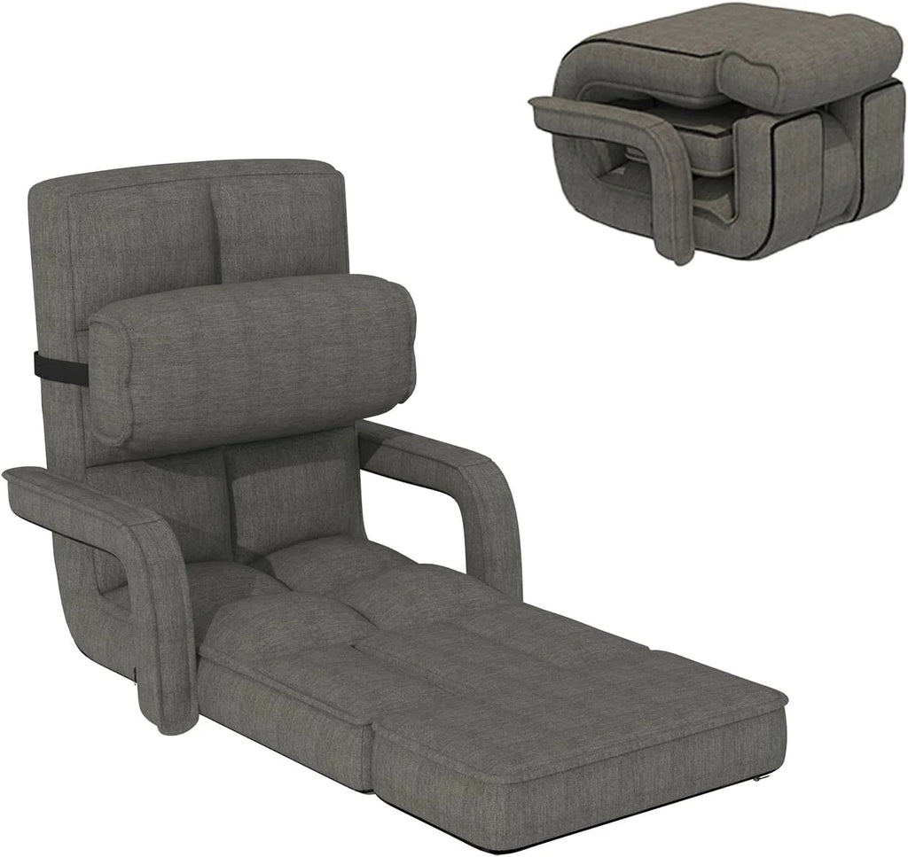 AECOJOY Floor Chair, Padded Folding Gaming Chair with 14-Level Adjustable Backrest, Portable Lazy Sofa
