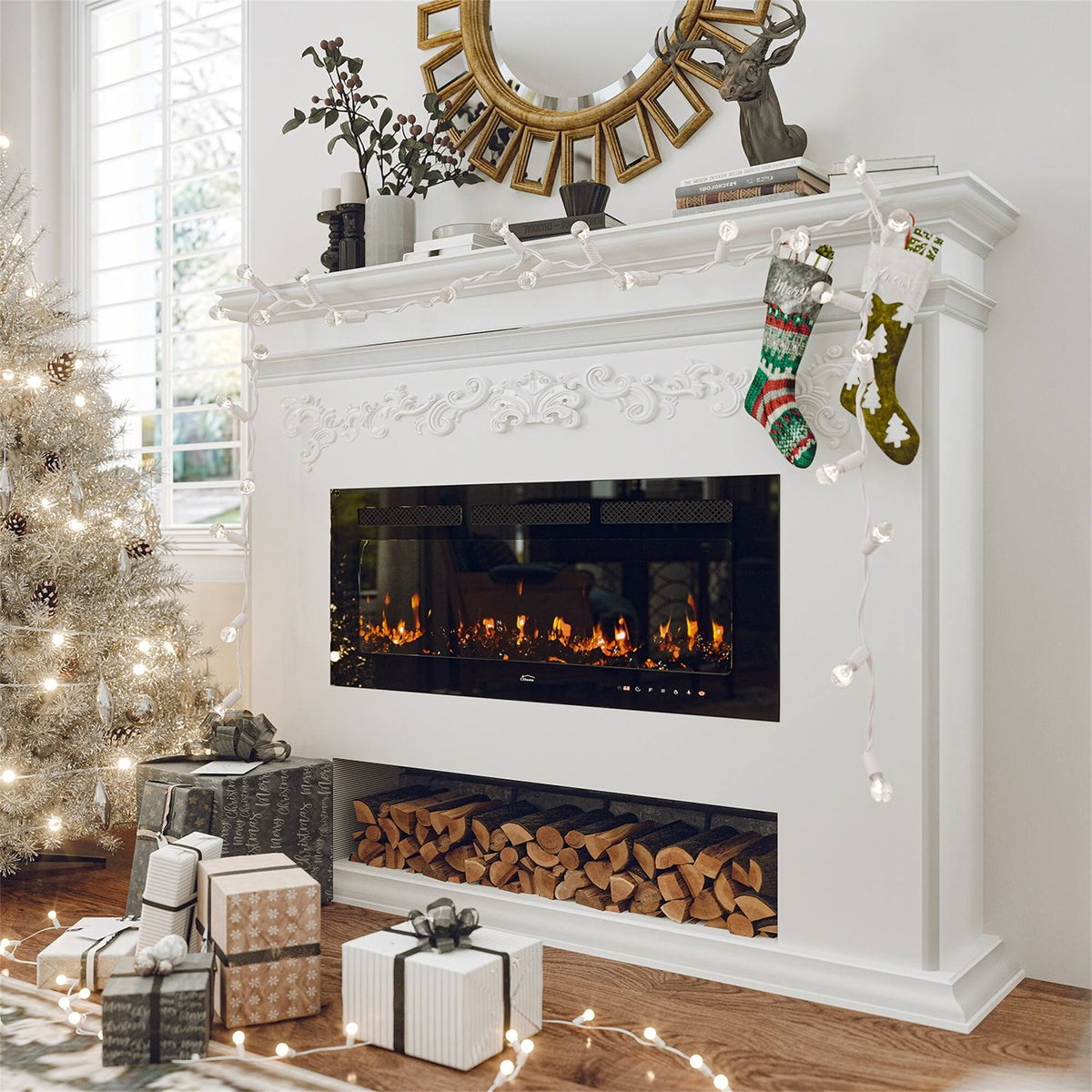 Clihome Ultra-Thin Recessed Wall-Mounted Electric Fireplace - 42 .in