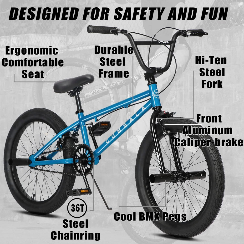 Cubsala 20 in Kids BMX Bike Freestylefor Age 6 - 14 Years Old Boys Girls with 4 Pegs, Black with Red Tires