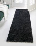 Comfort Solid Shag 6 ft Runner Black Area Rug