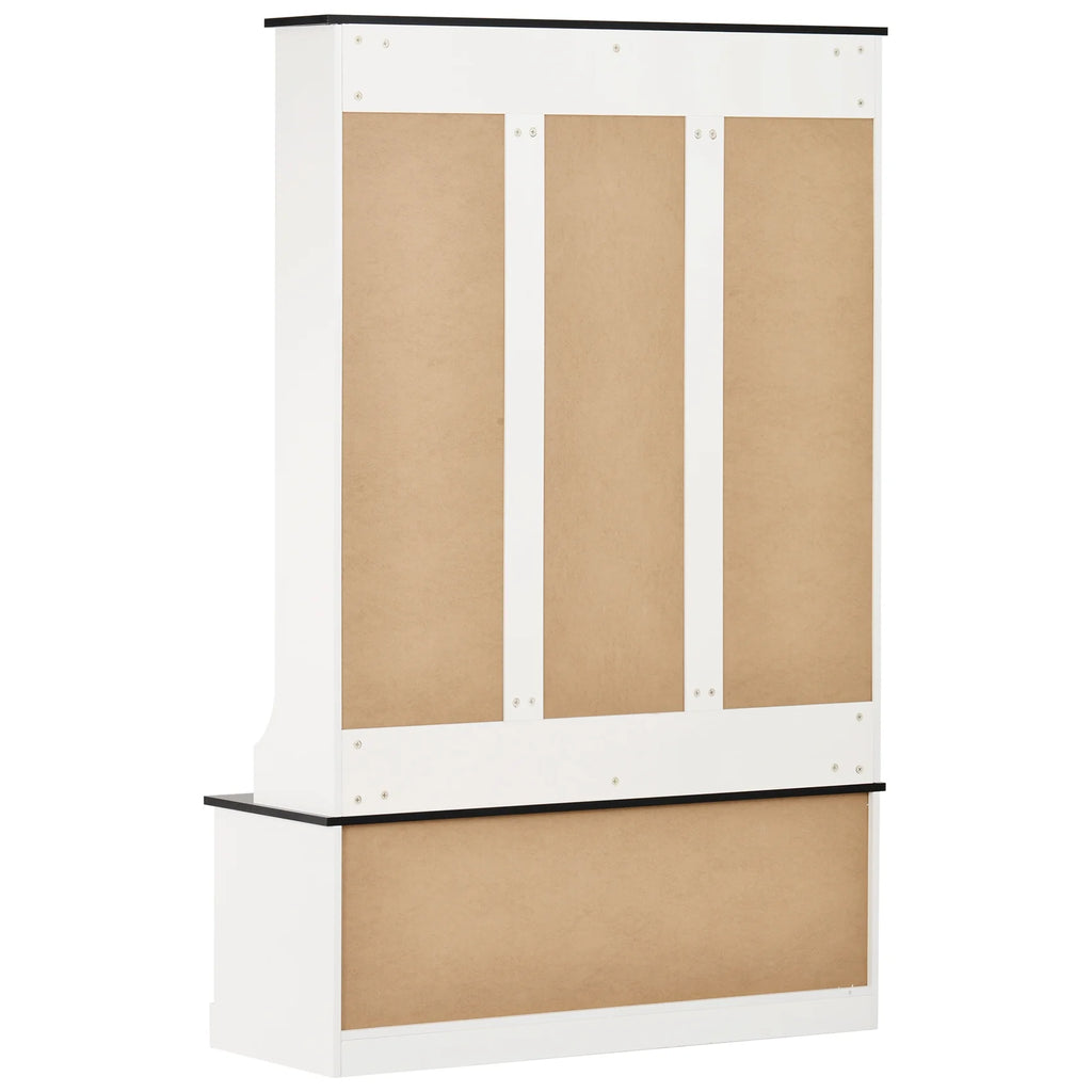 Hall Tree with Upholstered Bench and Coat Rack, Entryway Bench with 3 Hooks, 3 Open Shelves, 2 Drawers & Storage Cabinets, Mudroom Bench with Storage and Hooks for Foyer, Entry Way, Hallway (Beige)
