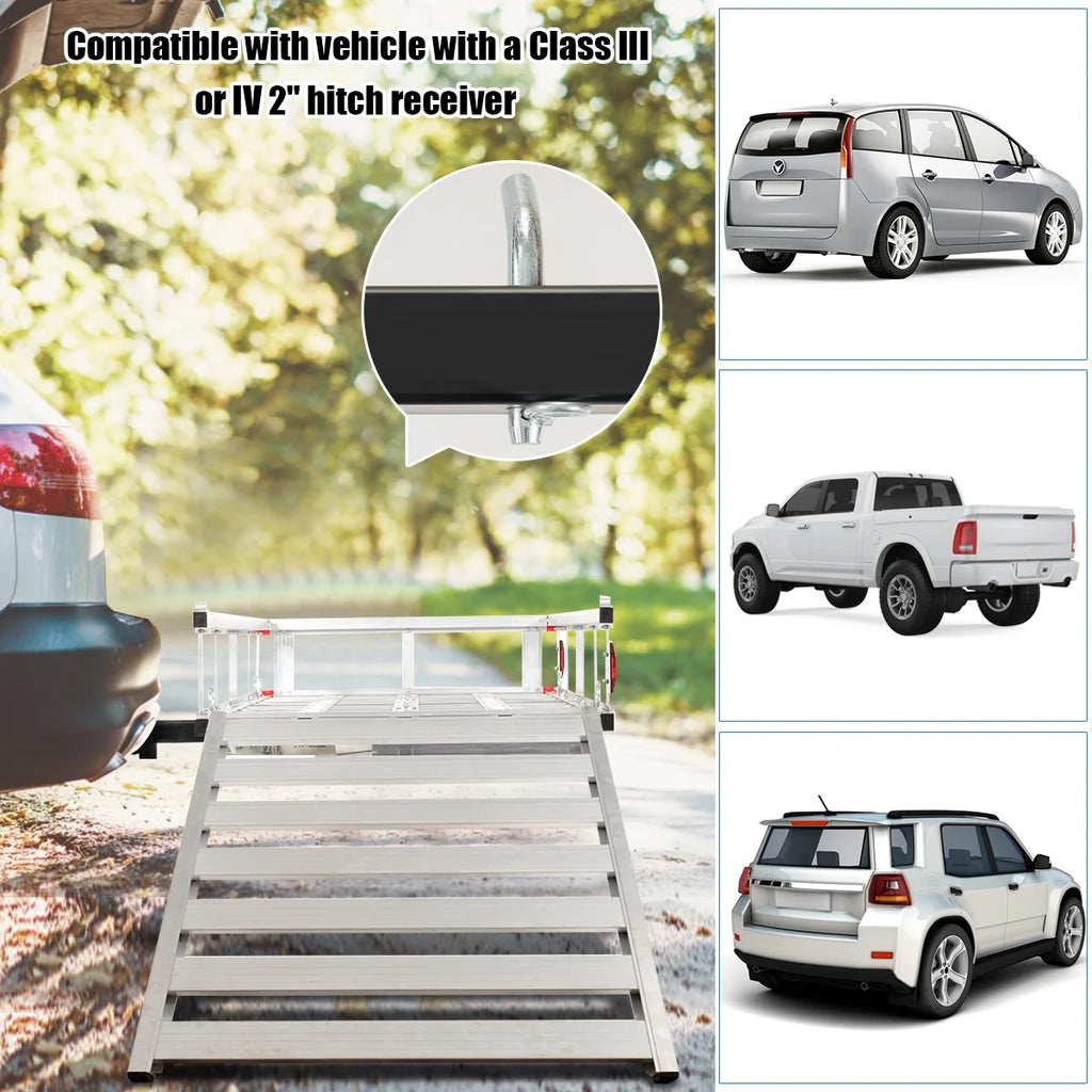 Costway 50'' x 29.5'' Aluminum Cargo Carrier with Ramp Hitch - Mounted Mobility Carrier Hauler