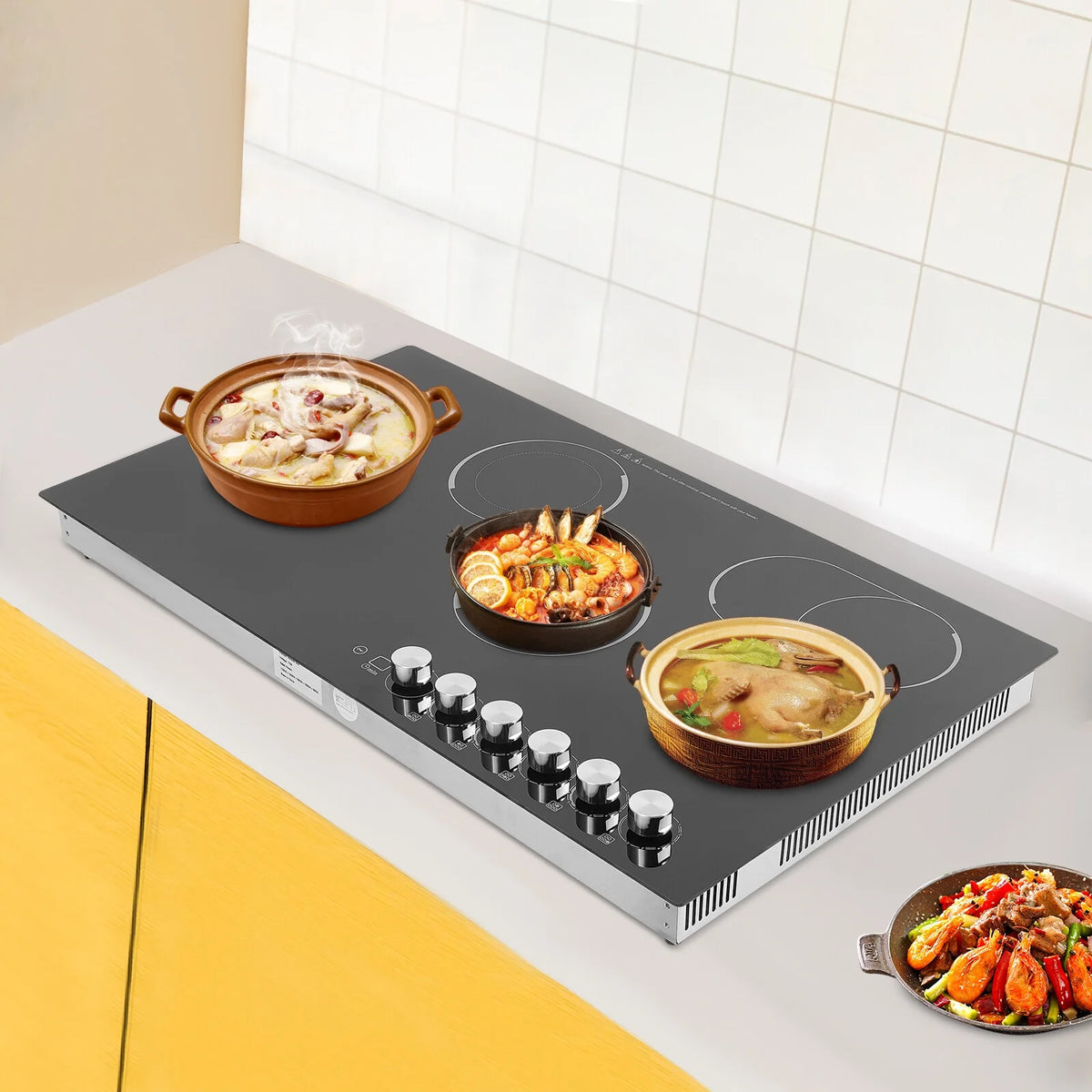 110V Modern Black Electric Cooktop Electric Stovetop 5 Burners Electric Cooktop for Homes, Restaurants