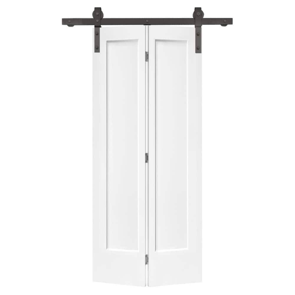 Paneled MDF Composite Bifold Barn Door with Installation Hardware Kit CALHOME Finish: Primed White, Size: 36" x 80"