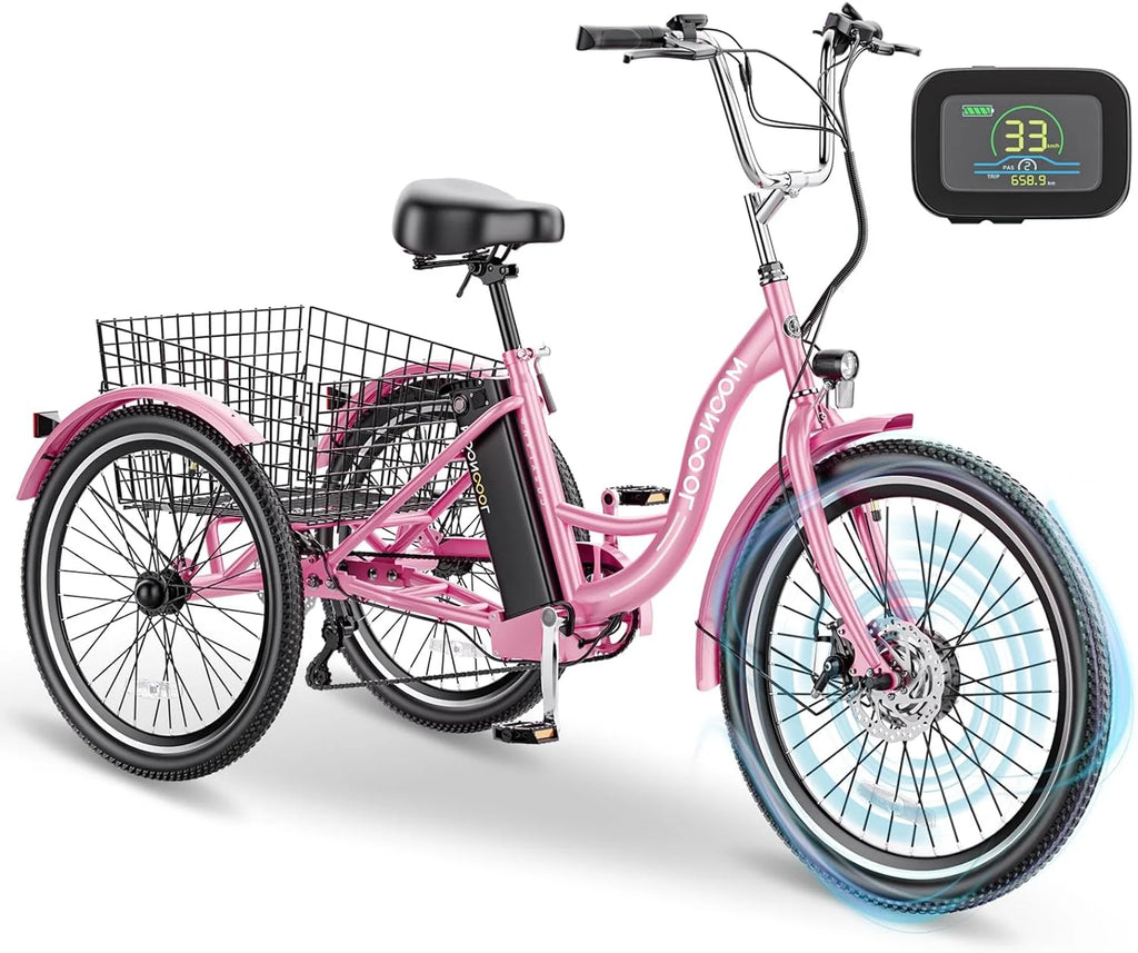 ABORON 24" 26" Electric Tricycles, 36V 10ah 350W Lithium Battery, 7 Speed E - Trike for Adults with Large Capacity Rear Basket & Adjustable Seat