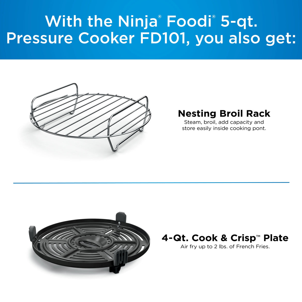 Ninja Foodi 10 - in - 1 5 Qt Pressure Cooker, Steamer, Bake, Broil, Dehydrate, Air Fryer, Non - Stick, FD101 Stainless Steel