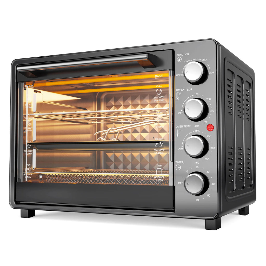 34 QT Super - Large Air Fryer, Oil - Less Air Fryer Toaster Oven Combo with Pizza, Warm, Broil, Toast, Bake, Air Fry, 5 Functions - Black
