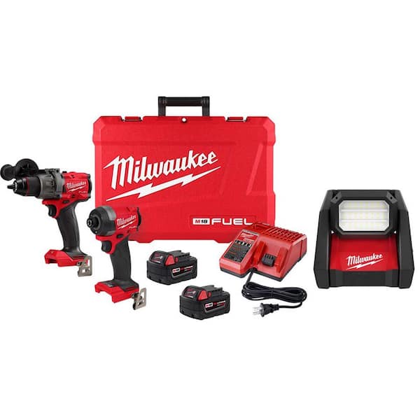 M18 FUEL 18-Volt Lithium Ion Brushless Cordless Combo Kit (2-Tool) with 2 Batteries. Charger and AC/DC LED Flood Light