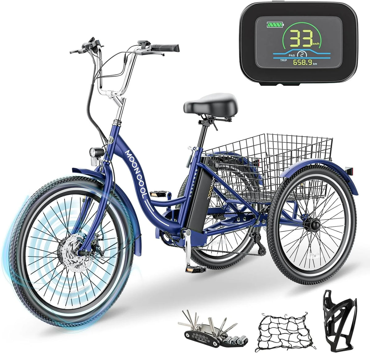 ABORON 24" 26" Electric Tricycles, 36V 10ah 350W Lithium Battery, 7 Speed E - Trike for Adults with Large Capacity Rear Basket & Adjustable Seat