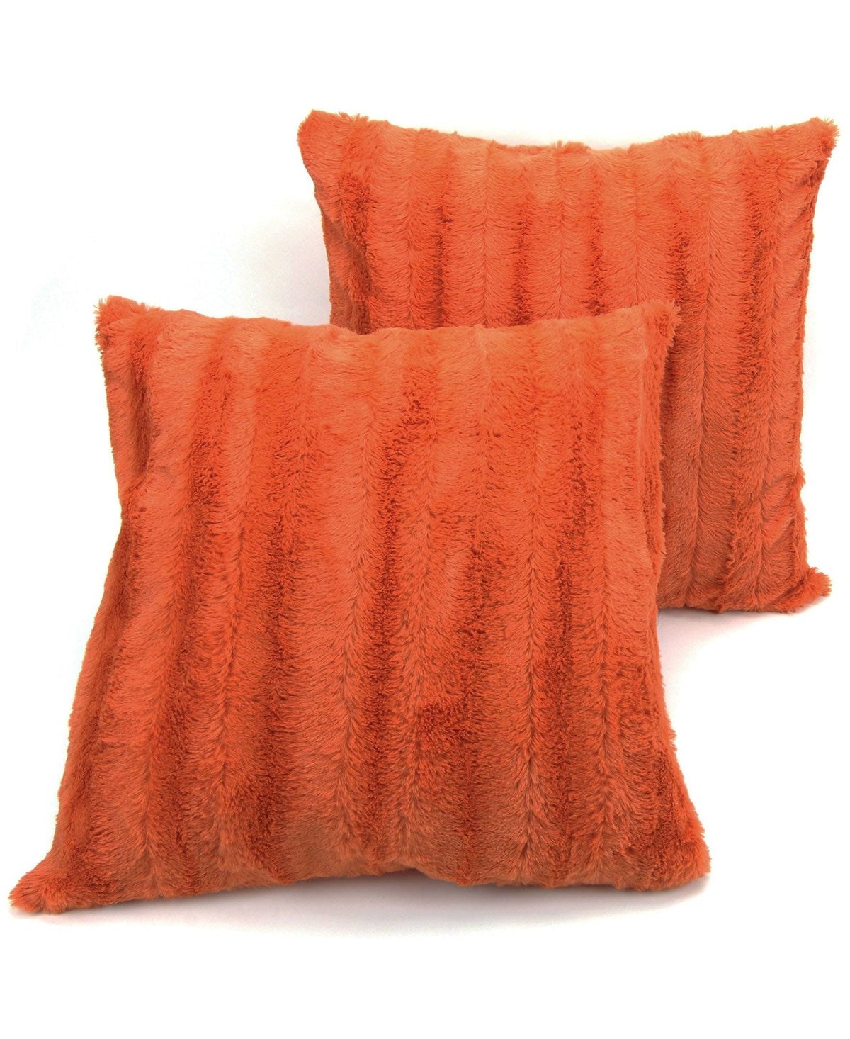 Cheer Collection Set of 2 Faux Fur Throw Pillows 24 inch x 24 inch - Rust, Orange
