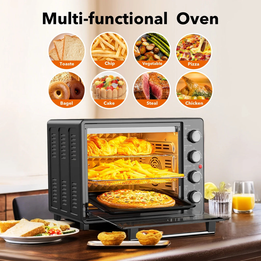 34 QT Super - Large Air Fryer, Oil - Less Air Fryer Toaster Oven Combo with Pizza, Warm, Broil, Toast, Bake, Air Fry, 5 Functions - Black