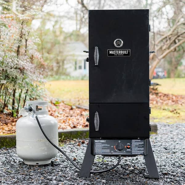 30 In. Dual Fuel Propane Gas and Charcoal Smoker in Black