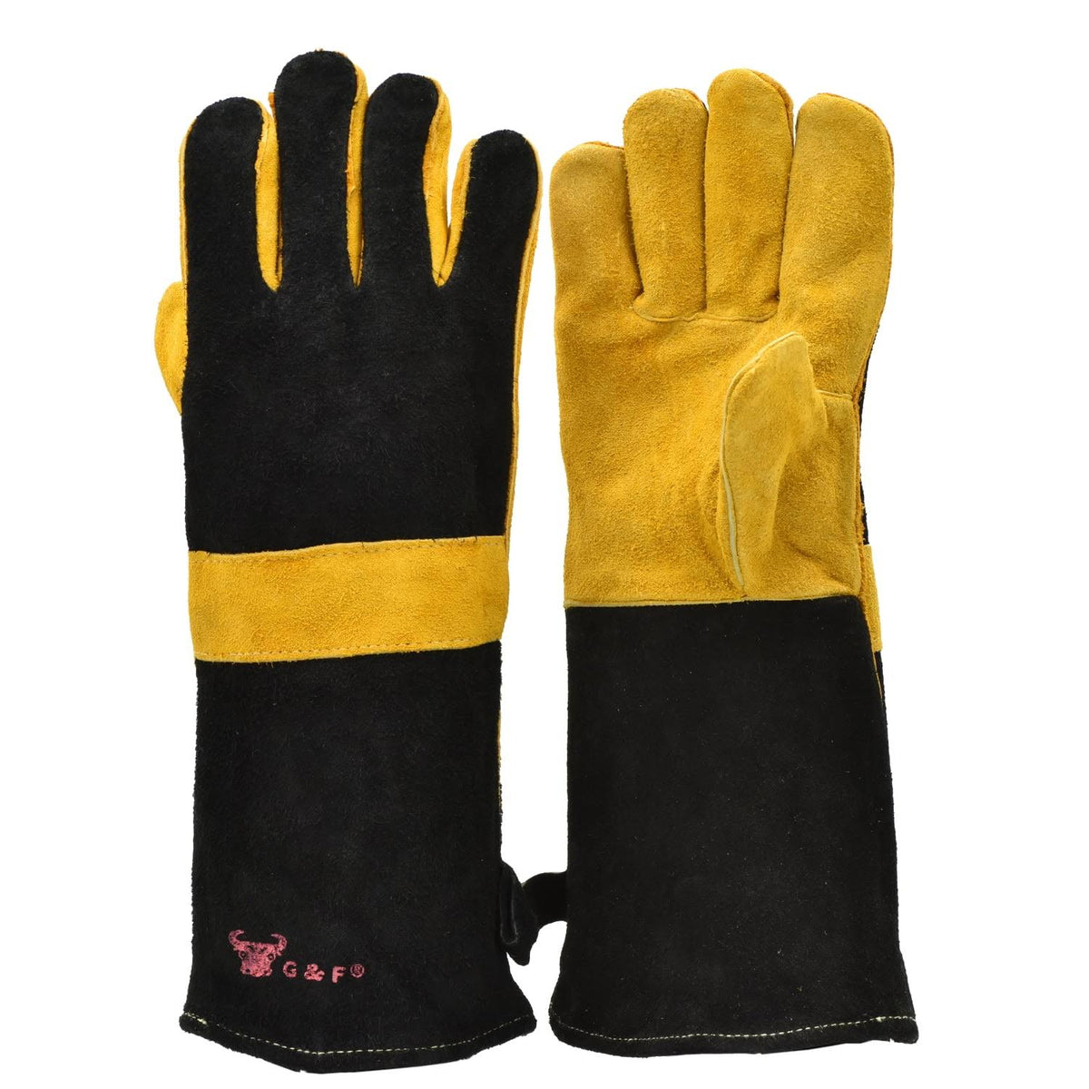 G & F 8115 Premium Grain Leather Gloves, BBQ Gloves, Grill Gloves, Fireplace Gloves, Cotton Lining with 14.5-Inch Extra Long Sleeve