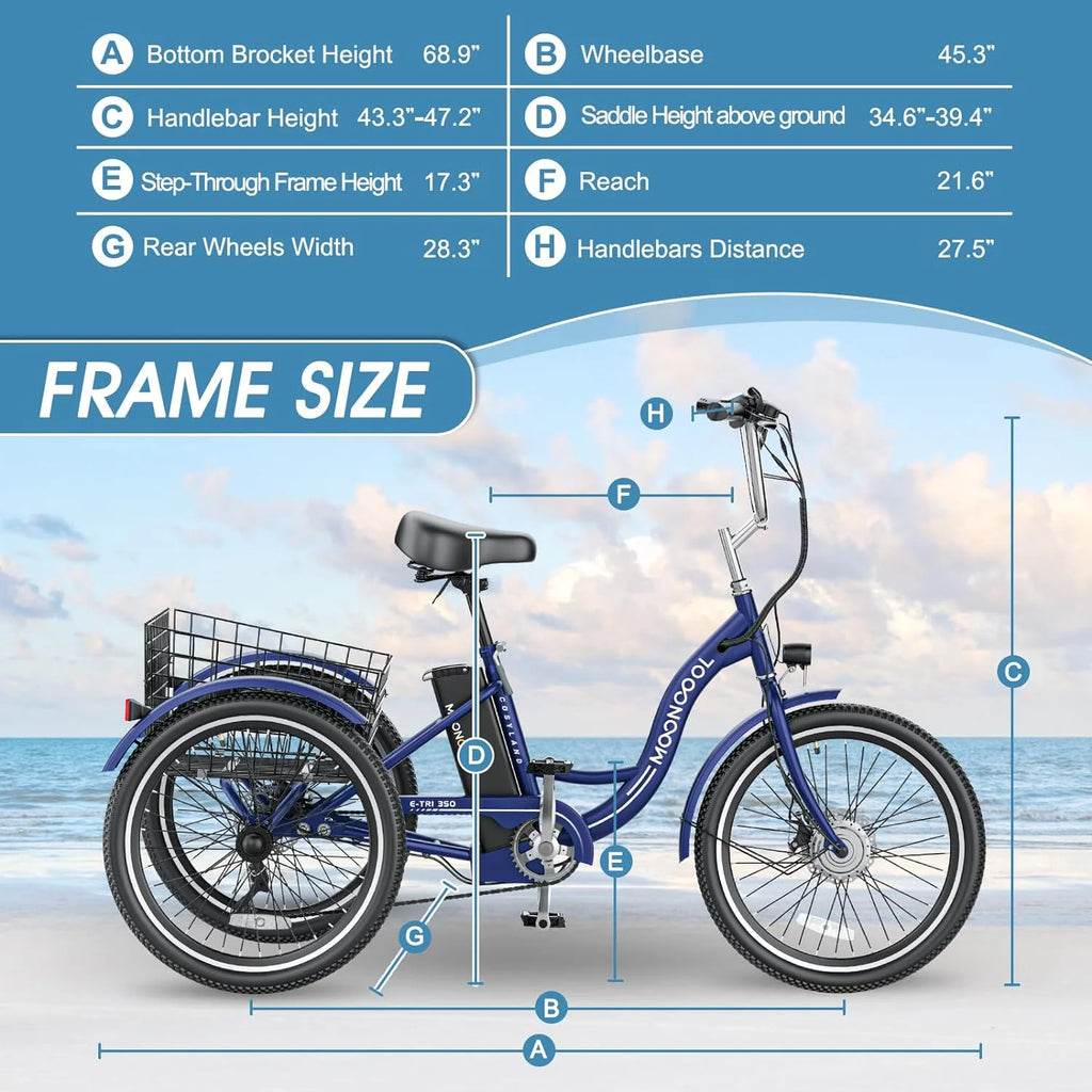 ABORON 24" 26" Electric Tricycles, 36V 10ah 350W Lithium Battery, 7 Speed E - Trike for Adults with Large Capacity Rear Basket & Adjustable Seat
