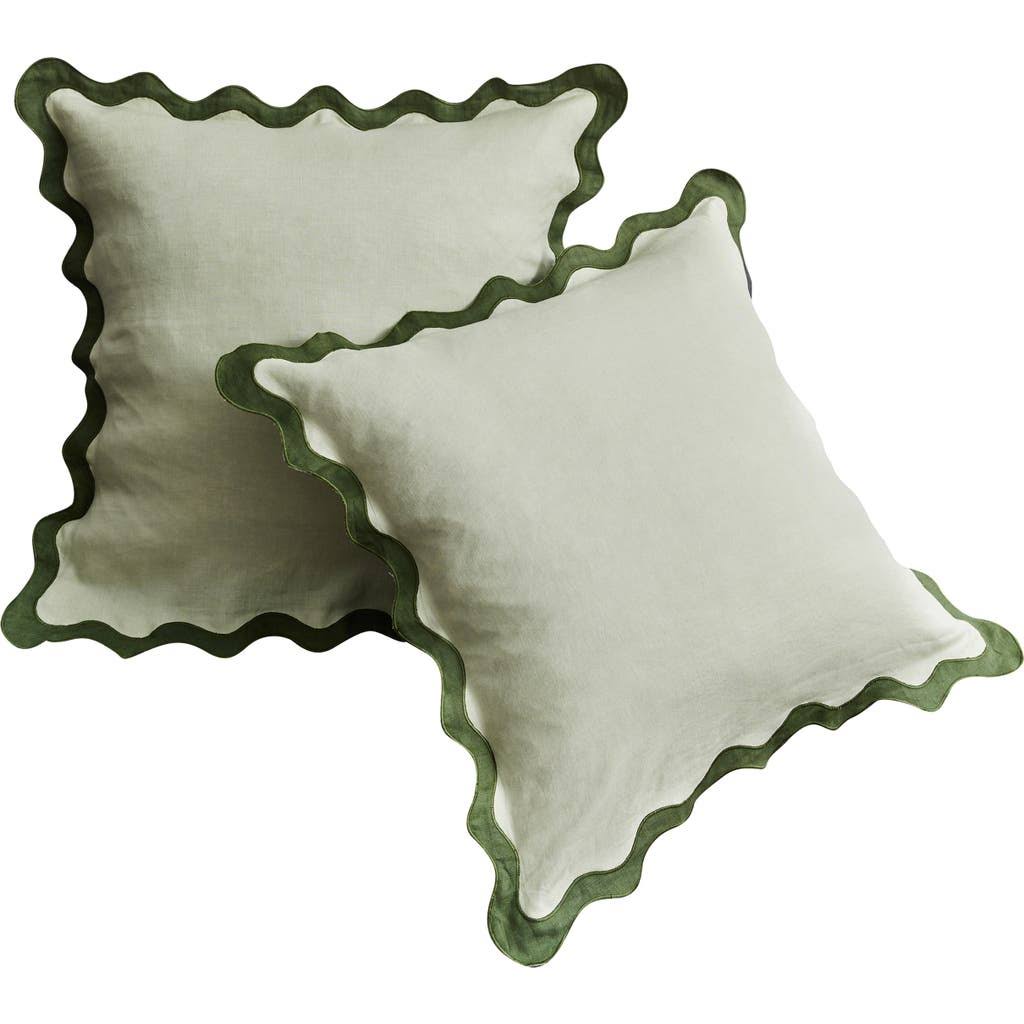 Bed Threads Set of 2 Scalloped Linen Euro Pillowcases in Green Tones