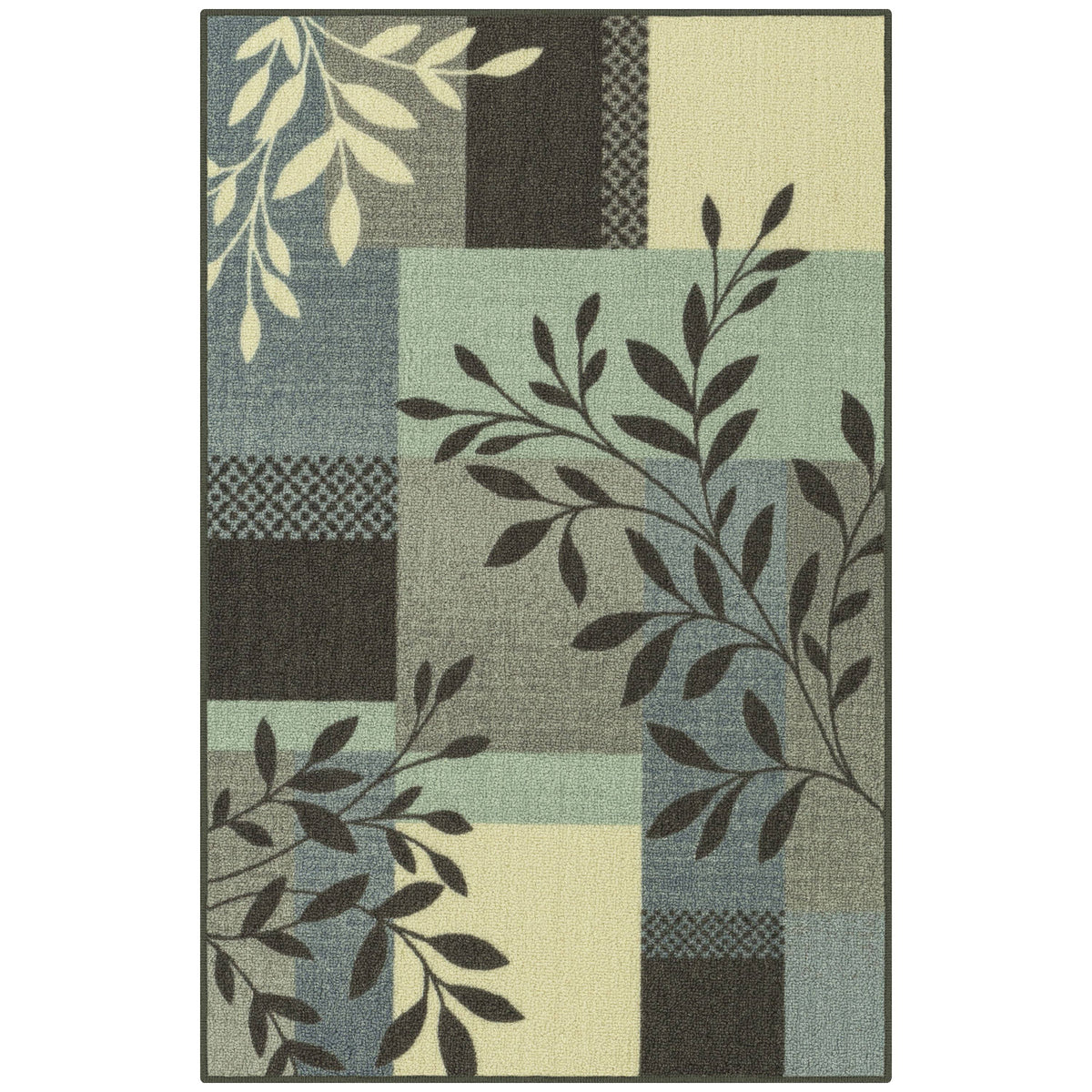 Mainstays Traditional Leaf Block Aqua Gray Indoor Accent Rug, 2'6"x3'10"