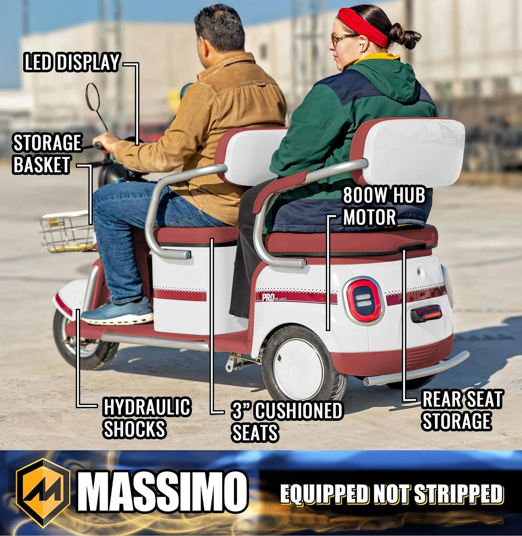 Massimo MGC E - Trike 3 - Wheel Electric Cart - 17 MPH, 2 - Seater Adult Scooter - Blue