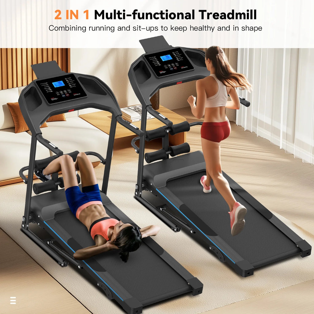 Treadmill with 8% Incline, 3.0 HP Foldable Compact Treadmill with Sit - up Function, 300 lb Walking Running Treadmill with LCD Display for Exercise, 12 Programs