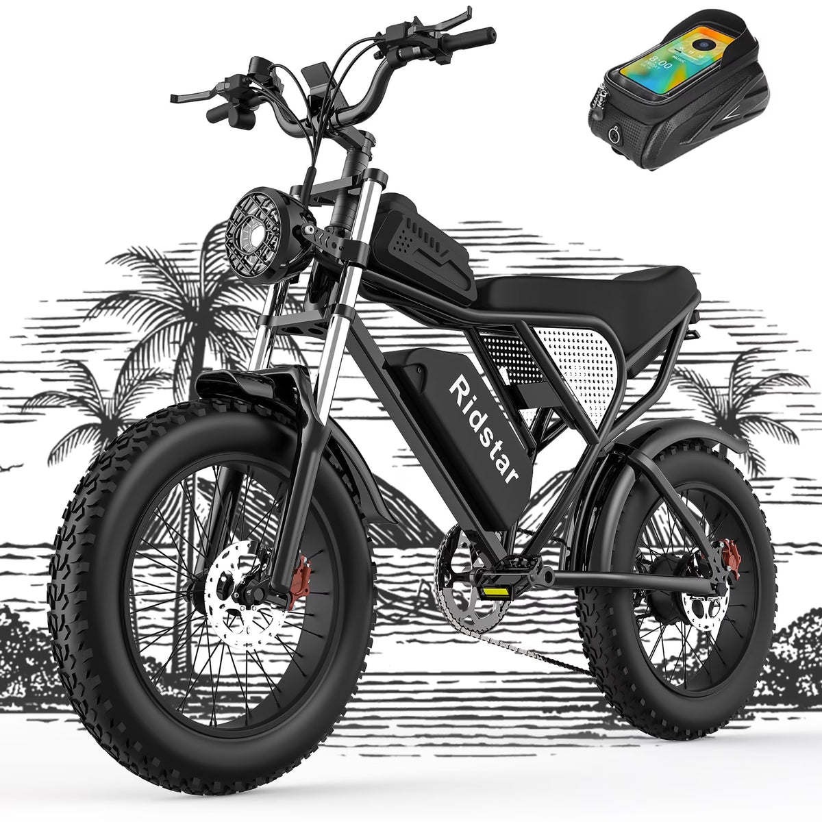 Ridstar Electric Biycle for Adults, 1200W 32MPH, 48V 20AH Electric Dirt Bike, 20" Fat Tire 7 Speed Mountain Bike UL2849