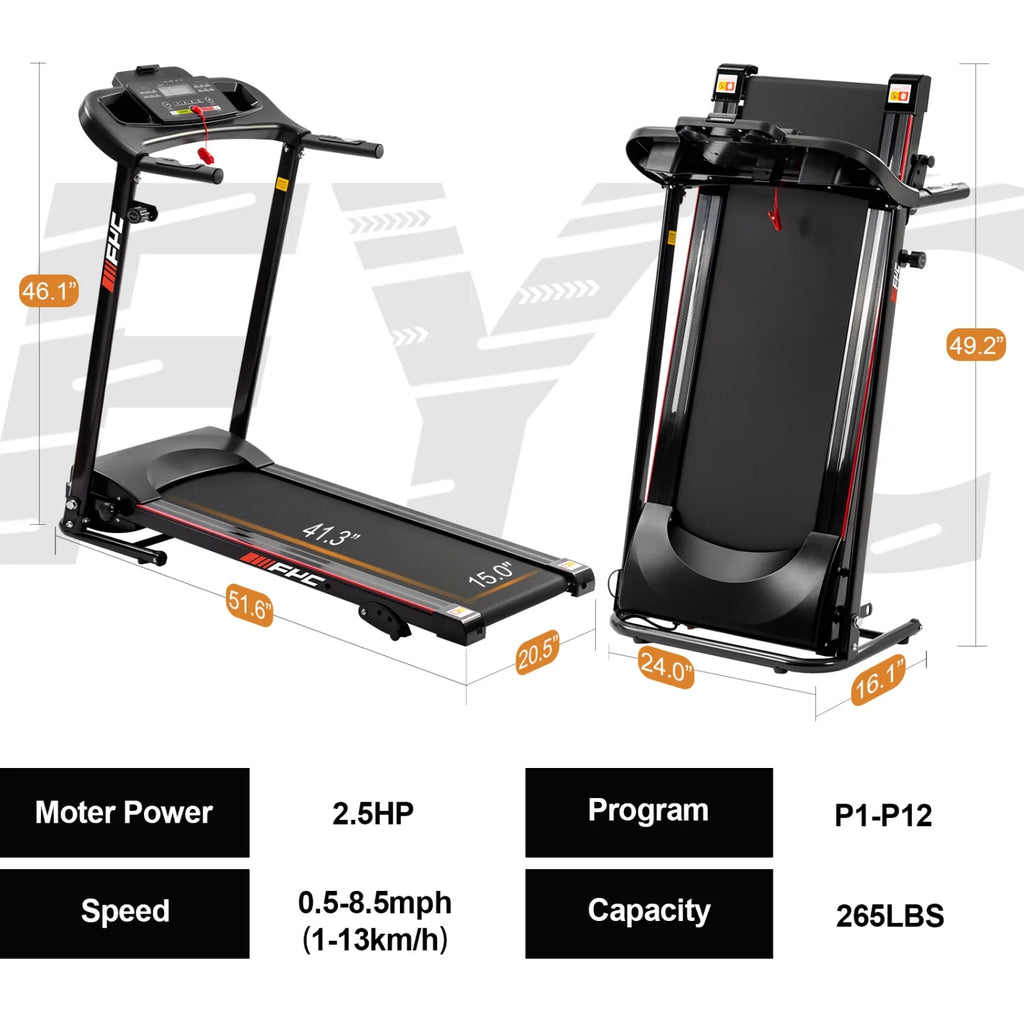 SWERTOY Treadmill 2.5HP Folding Treadmill for Home Walking Under Desk with Incline Fitness Running Electric Treamills Indoor Training Pulse Monitor Cup Holder Treadmills IN USA STOCK