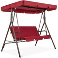 Best Choice Products 2-Person Outdoor Large Convertible Canopy Swing Glider Chair w/Removable Cushions Burgundy