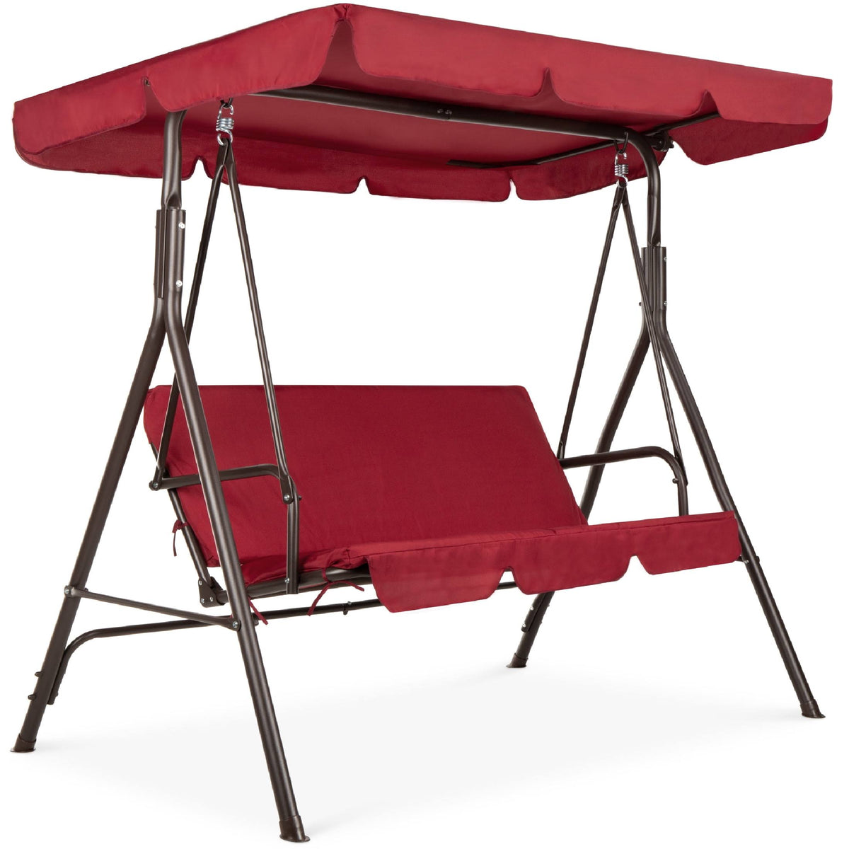Best Choice Products 2-Person Outdoor Large Convertible Canopy Swing Glider Chair w/Removable Cushions Burgundy