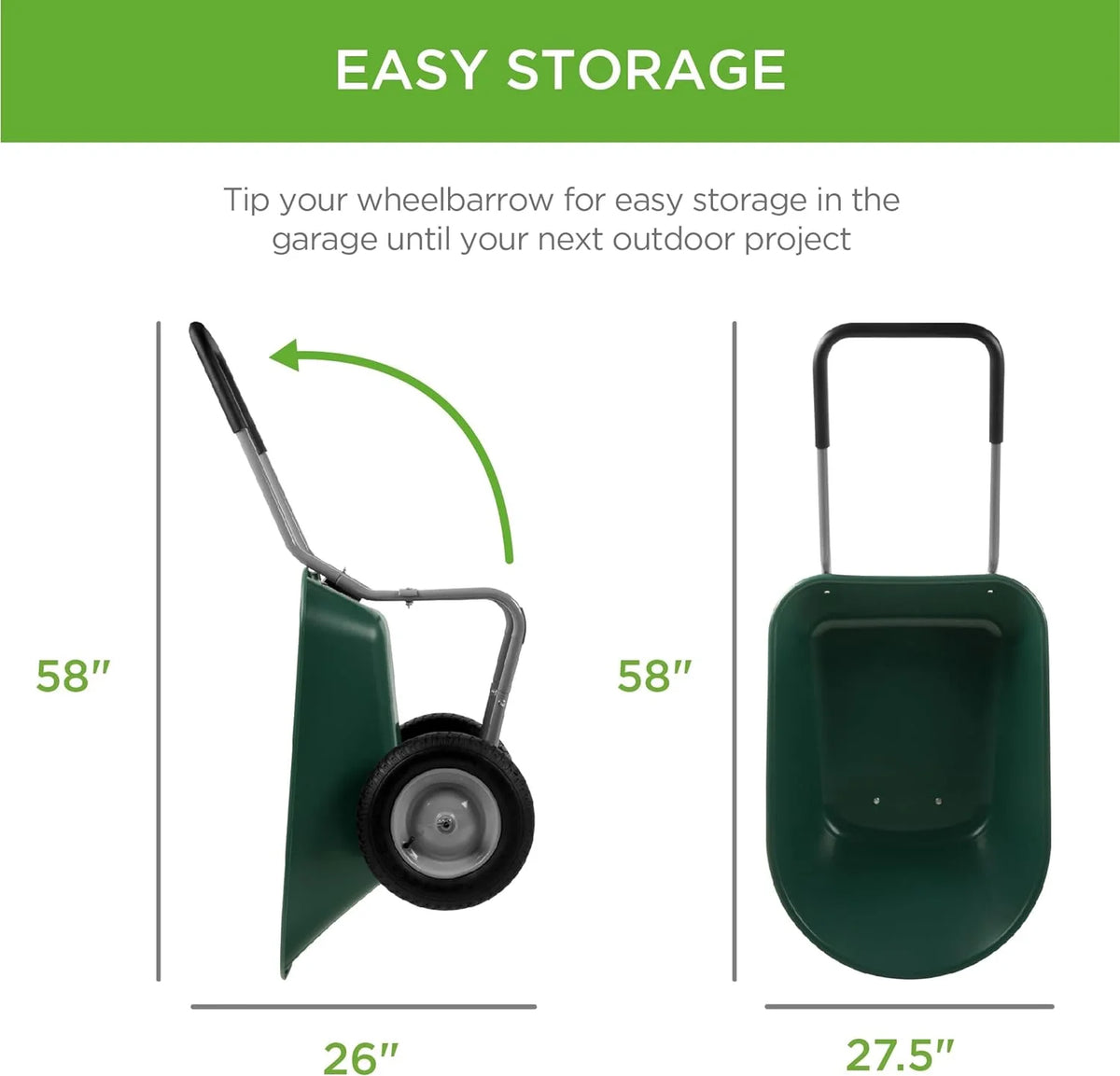 SEEKOL Dual - Wheel Home Utility Yard Wheelbarrow Garden Cart W/Built - in Stand for Lawn, Gardening, Construction, Green