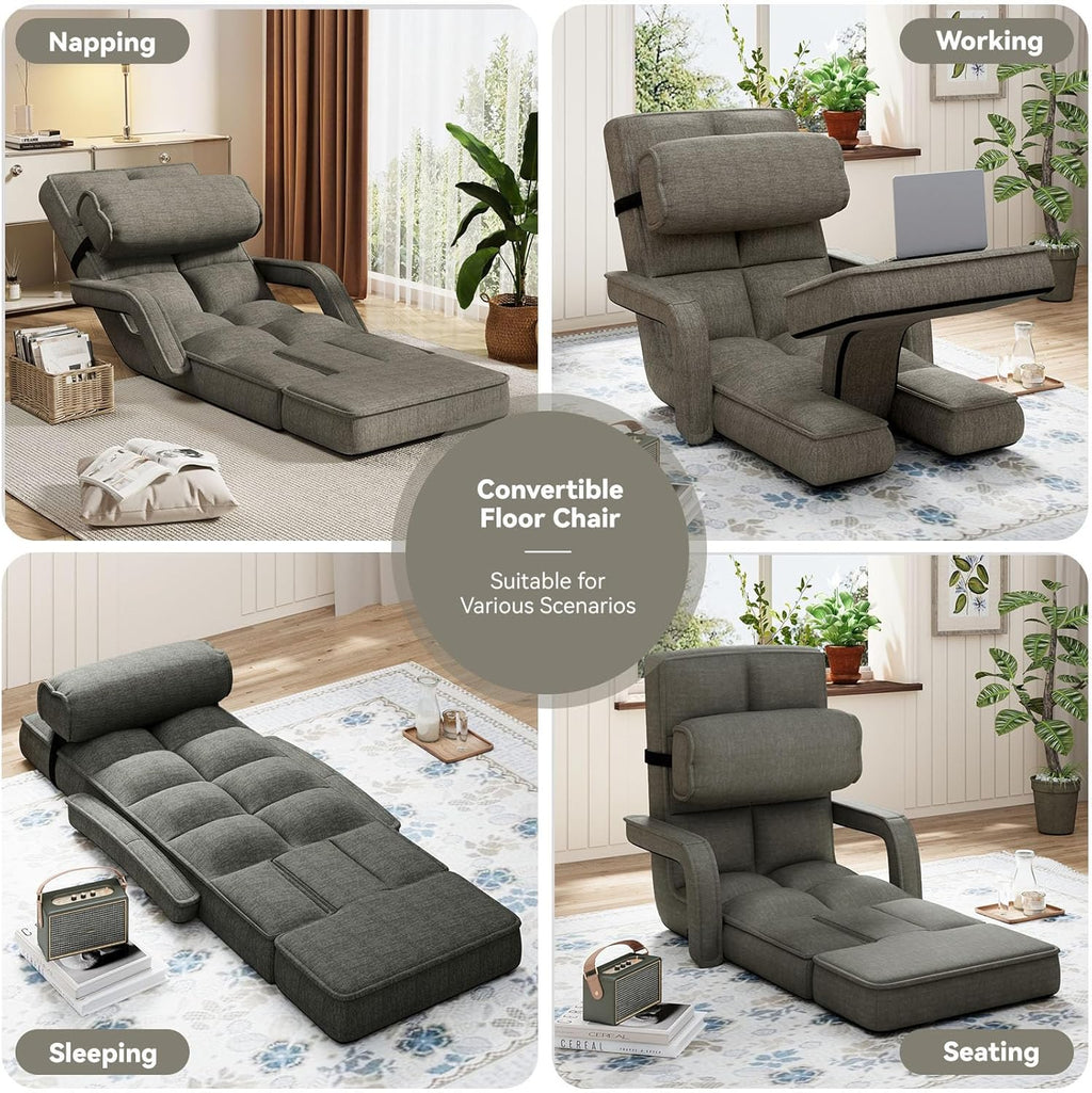 AECOJOY Floor Chair, Padded Folding Gaming Chair with 14-Level Adjustable Backrest, Portable Lazy Sofa