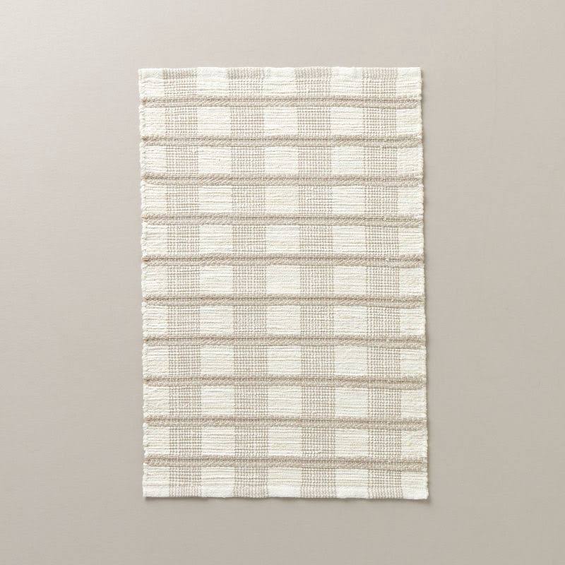 2x3'' Rib Stripe Plaid Handmade Woven Accent Rug Tan/Cream/Khaki - Hearth & Hand with Magnolia