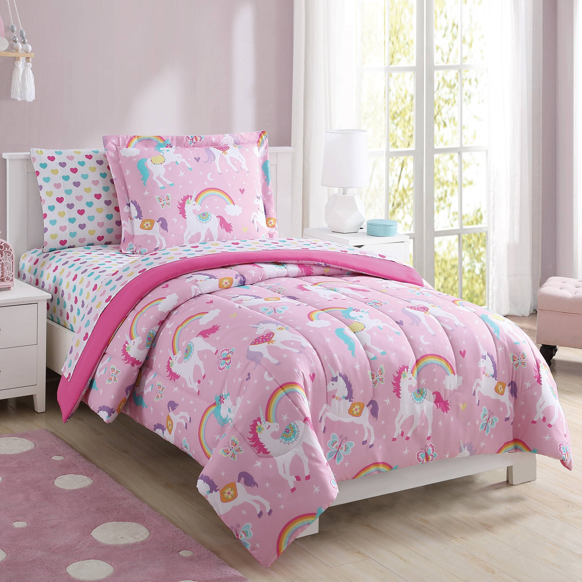 Mainstays Unicorn Rainbow Bed in A Bag Complete Bedding Set Full