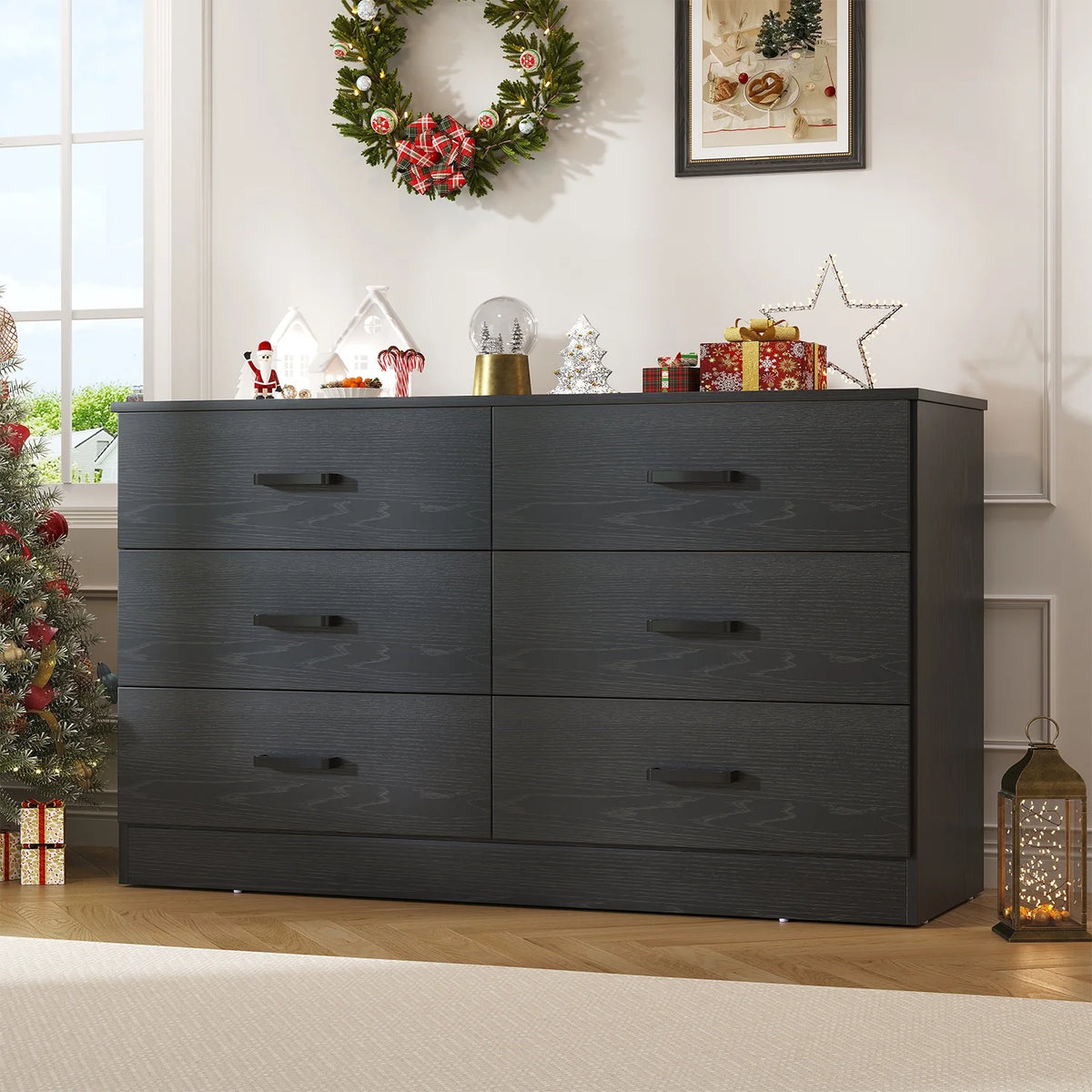 Winkalon 6 Drawer White Double Dresser, Wood Storage Cabinet with Easy Pull Out Handles for Living Room, Chest of Drawers for Bedroom