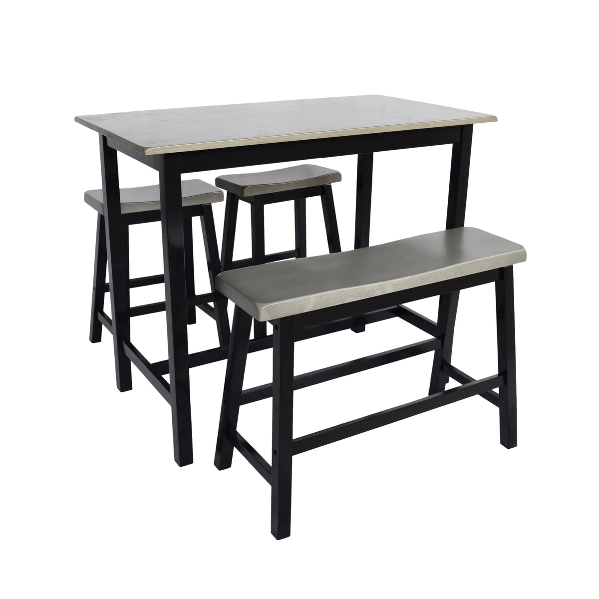 Noble House Dickson Farmhouse 4 Seater Rubber Wood Counter Dining Set, Gray and Black