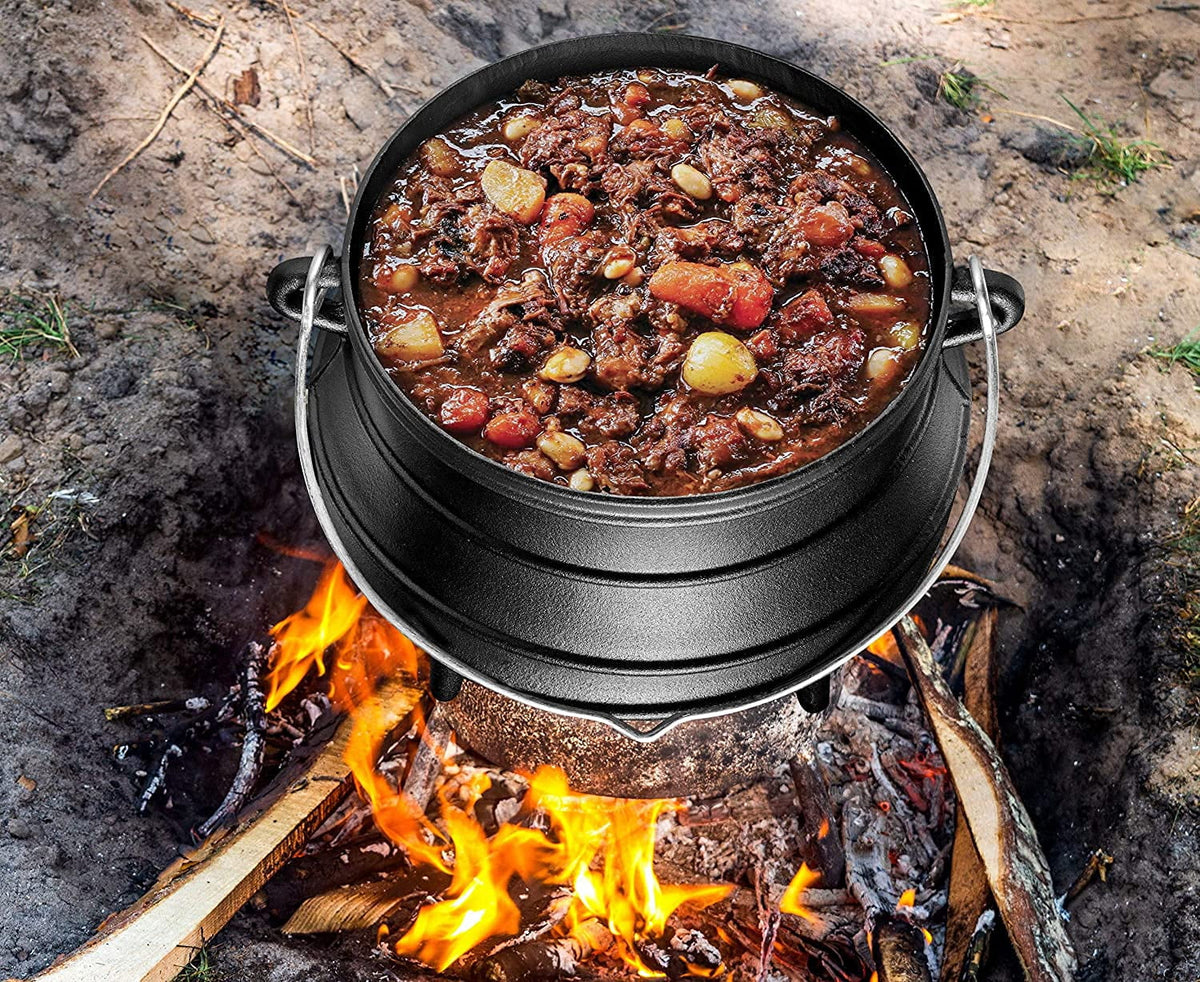 Bruntmor Pre - Seasoned Cast Iron Cauldron - Bruntmor African Potjie Pot with Lid - 3 Legs for Even Heat Distribution - Camping Dutch Oven Cookware for Over - the - Fire Cooking - 10 Quarts, X - Large