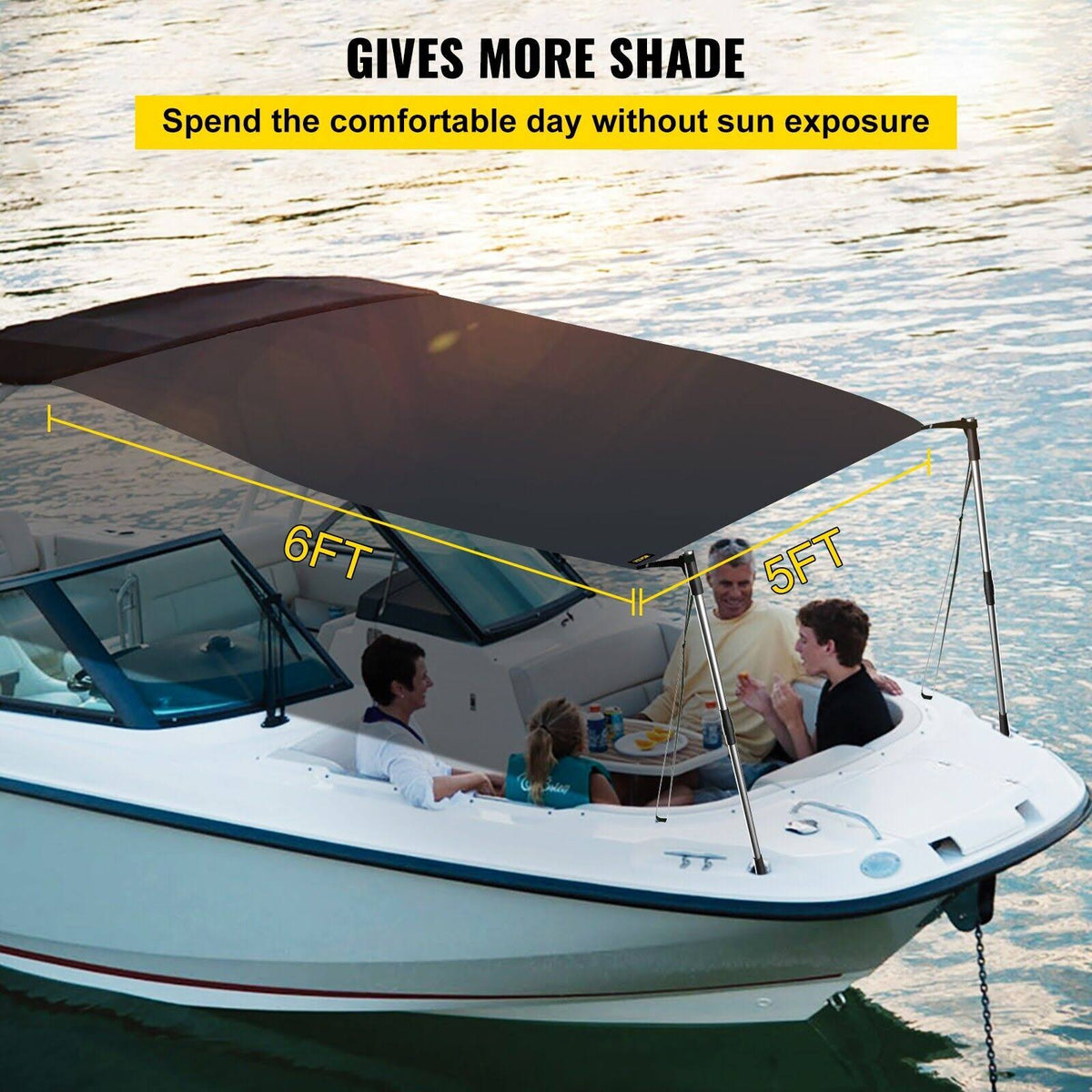 VEVOR T-Top Sun Shade Kit 6' x 5' UV-Proof 600D Polyester T-Top Extension Kit with Rustproof Steel Telescopic Poles Waterproof T-Top Shade Kit Easy