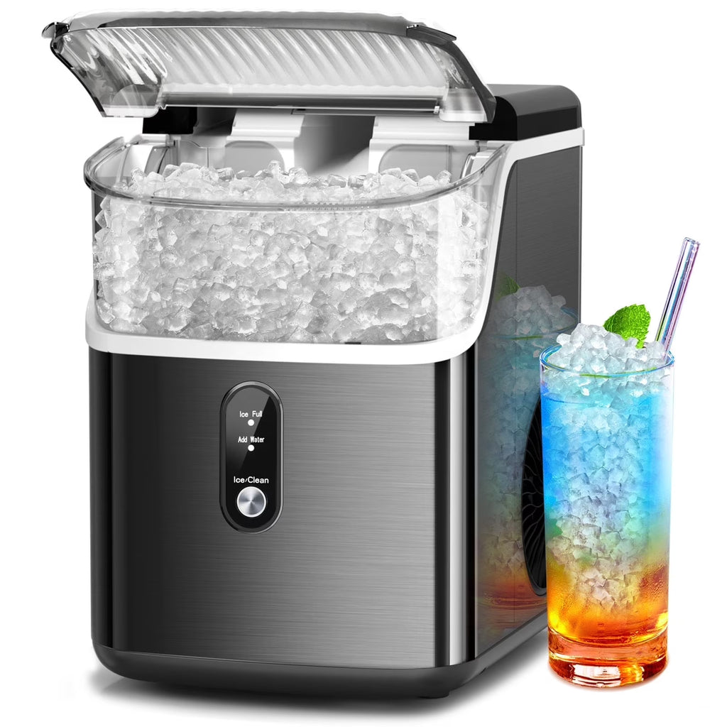 Auseo Nugget Ice Maker Countertop, Pebble Ice Maker Machine with 35 lb/24H Soft Ice, Self - Cleaning, for Home/Kitchen/Office (Black)