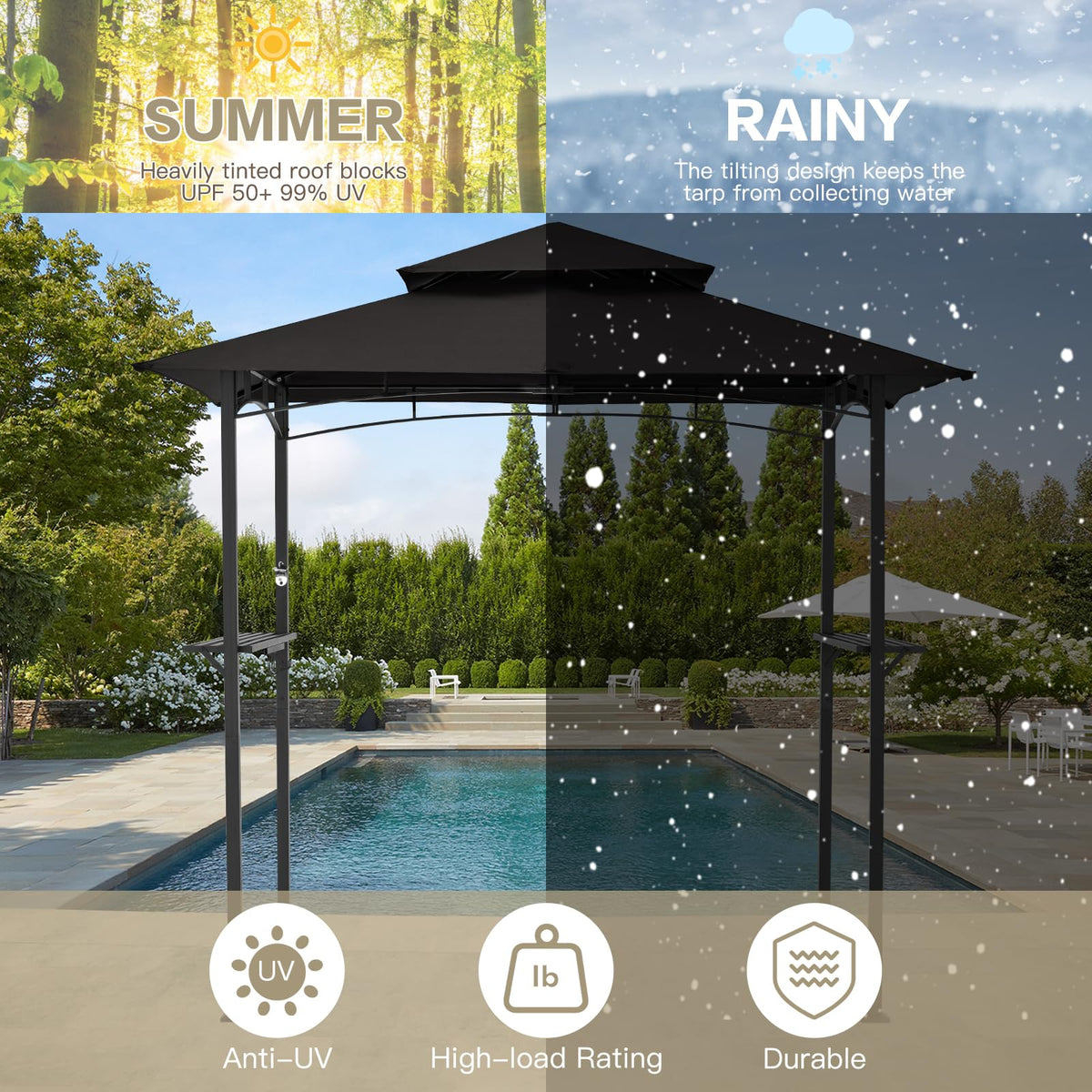 AECOJOY Grill Gazebo 8'x 5' Outdoor Patio Backyard BBQ Grill Shelter, Black