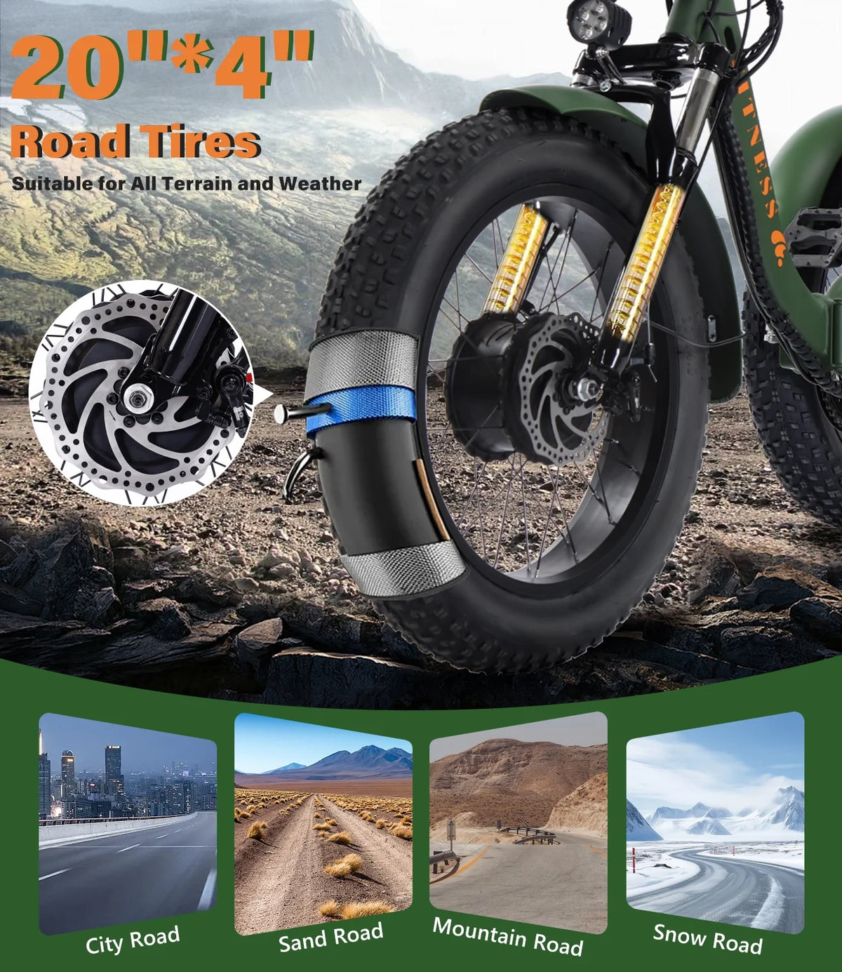 YEBEI Electric Tricycle for Adults Folding E - Trike Motorized Tricycle Electric 3 Wheels Trike Powerful 500W Motor Electric Tricycle 48V15AH Lithium Battery Max 20MPH 20*4.0" Fat Tire Orange