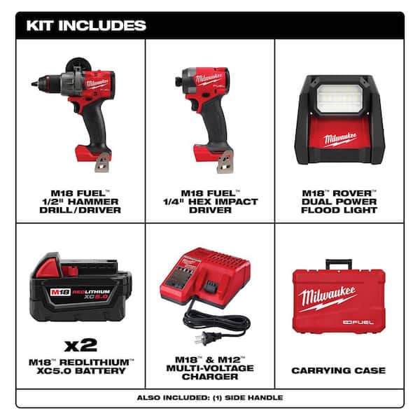 M18 FUEL 18-Volt Lithium Ion Brushless Cordless Combo Kit (2-Tool) with 2 Batteries. Charger and AC/DC LED Flood Light
