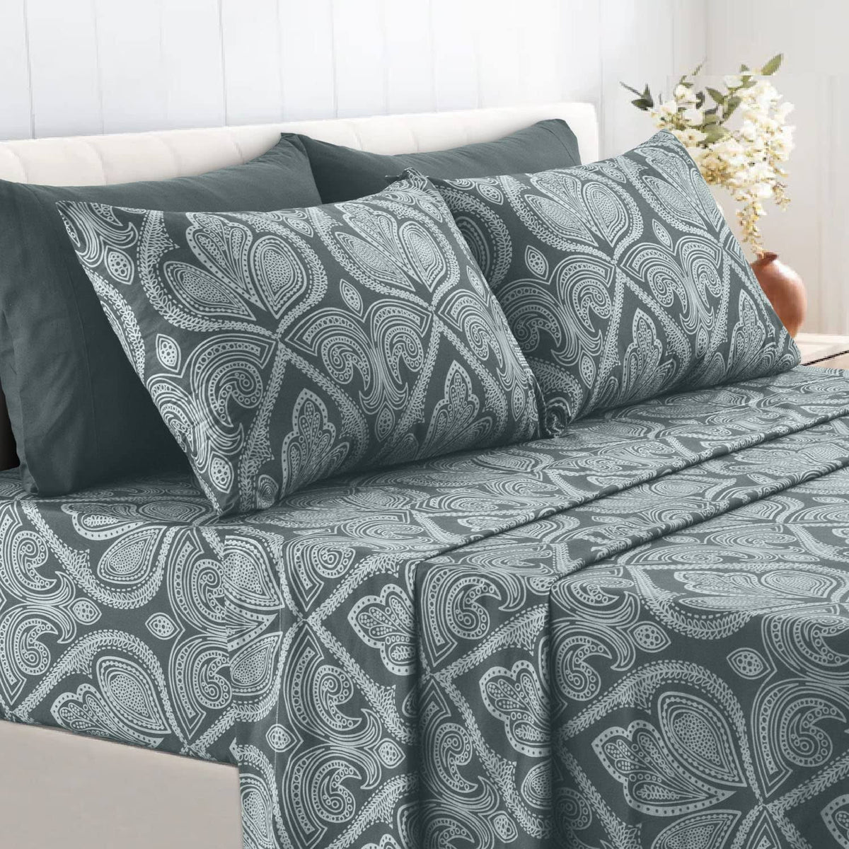 6 Piece Paisley Printed Deep Pocket Bed Sheet Set