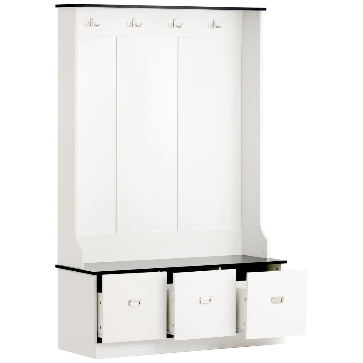 Hall Tree with Upholstered Bench and Coat Rack, Entryway Bench with 3 Hooks, 3 Open Shelves, 2 Drawers & Storage Cabinets, Mudroom Bench with Storage and Hooks for Foyer, Entry Way, Hallway (Beige)