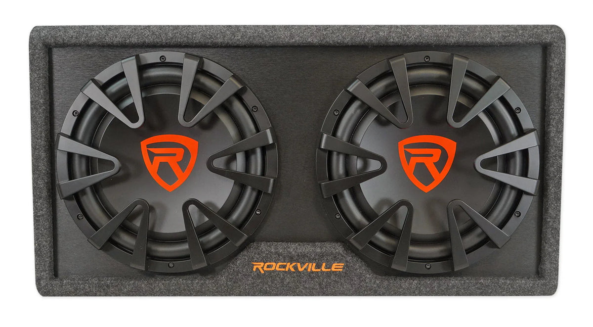 Rockville RG212CA 2000w Dual 12 in Vented Powered Car Subwoofer Enclosure+Amp Kit