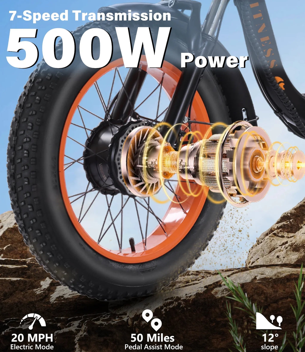 YEBEI Electric Tricycle for Adults Folding E - Trike Motorized Tricycle Electric 3 Wheels Trike Powerful 500W Motor Electric Tricycle 48V15AH Lithium Battery Max 20MPH 20*4.0" Fat Tire Orange