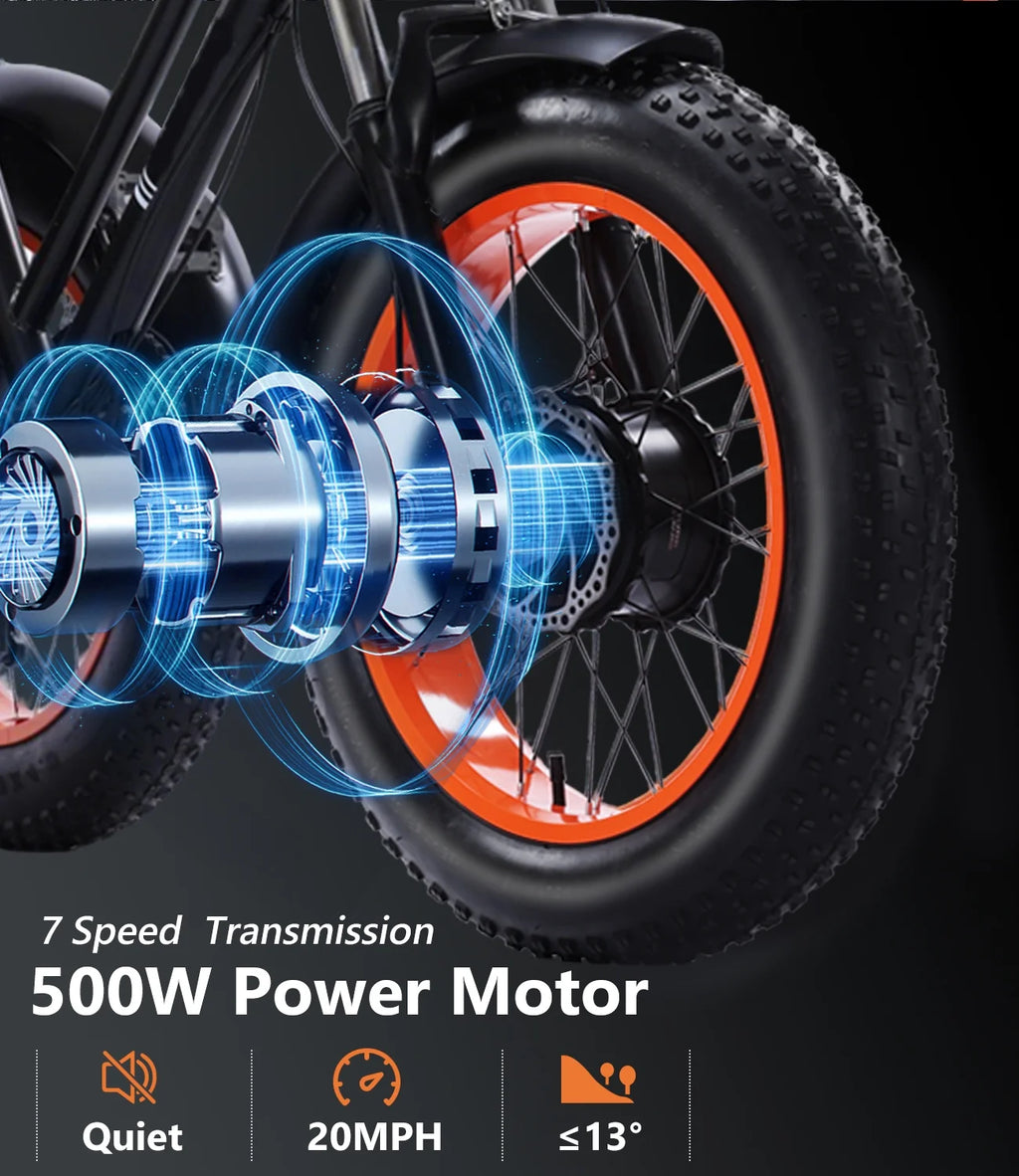 YEBEI Electric Tricycle for Adults Folding E - Trike Motorized Tricycle Electric 3 Wheels Trike Powerful 500W Motor Electric Tricycle 48V15AH Lithium Battery Max 20MPH 20*4.0" Fat Tire Orange